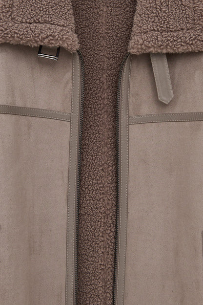 Lozan Erkek Bej Kürk Yaka Teddy Deri Mont