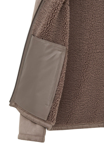 Lozan Erkek Bej Kürk Yaka Teddy Deri Mont