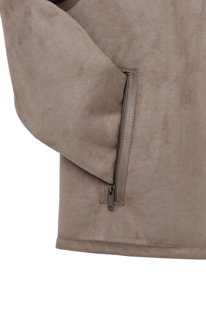 Lozan Erkek Bej Kürk Yaka Teddy Deri Mont