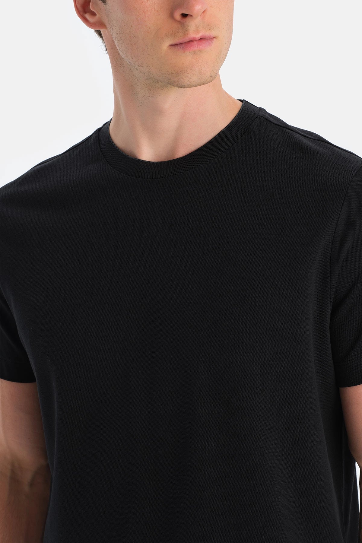 Yakasi Biyeli Kisa Kollu Regular Tişört