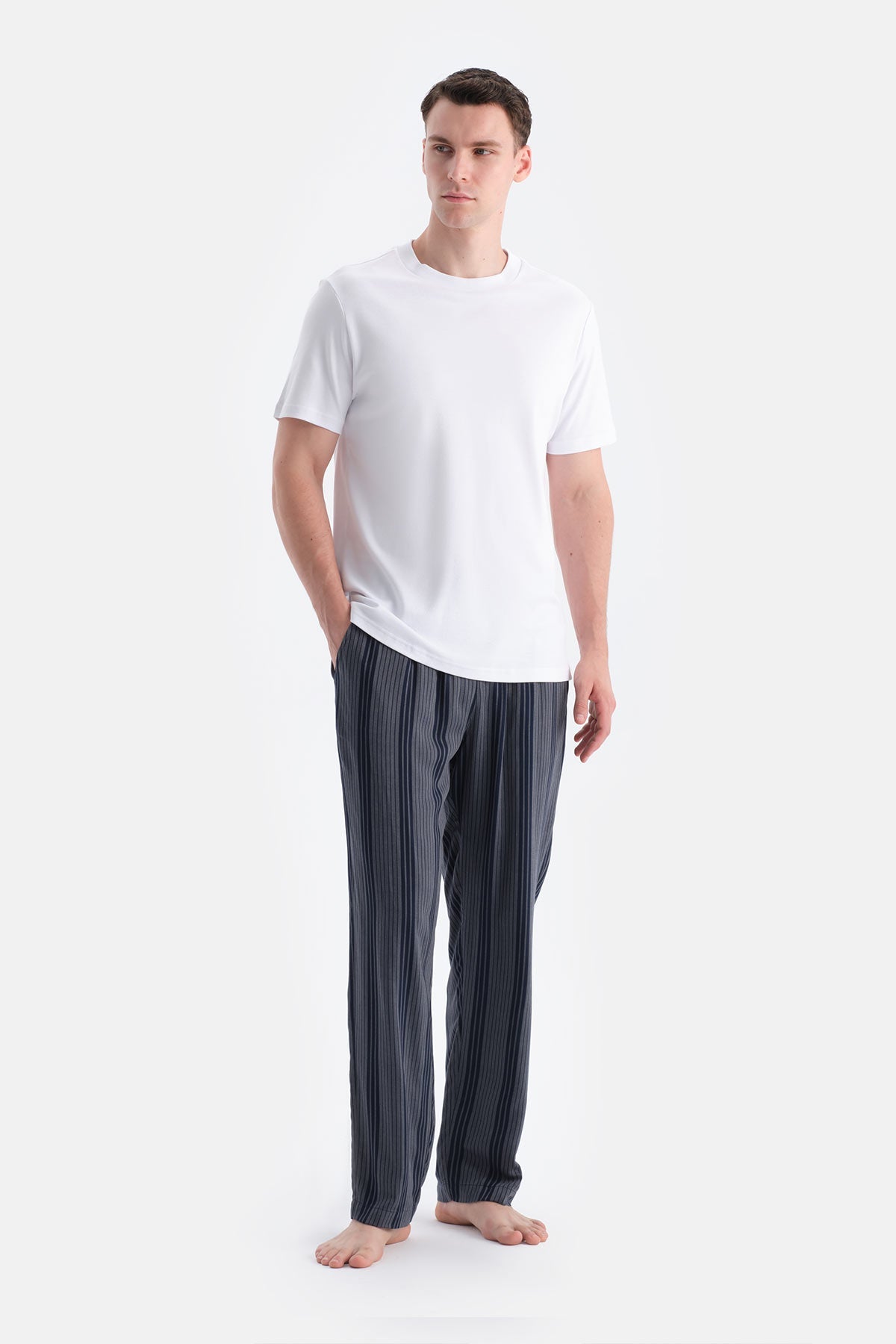 Çizgili Viskon Dokuma Pantolon