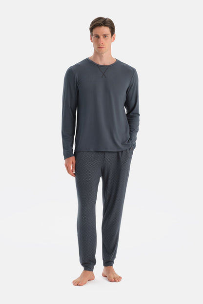 Indigo Dikiş Detaylı Uzun Kollu Termal Tişört Pantolon Pijama Takımı