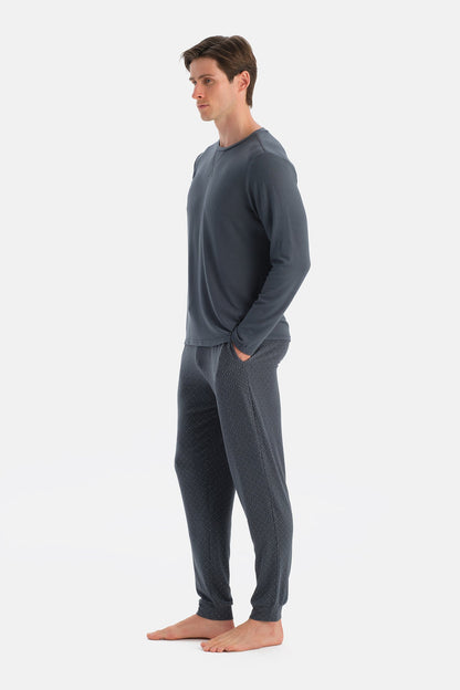 Indigo Dikiş Detaylı Uzun Kollu Termal Tişört Pantolon Pijama Takımı