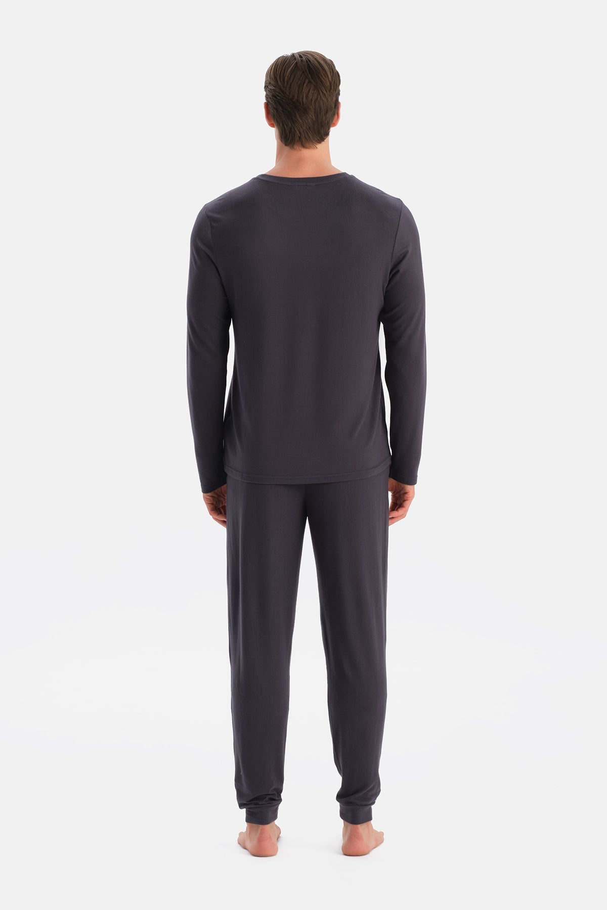 Antrasıt Dikiş Detaylı Uzun Kollu Termal Tişört Pantolon Pijama Takımı