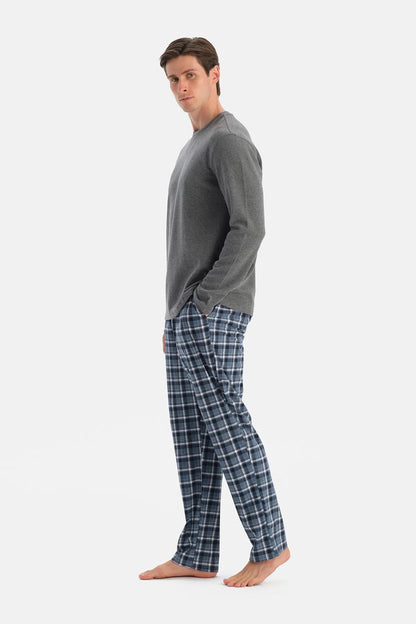 Antrasit Melanj Dikiş Detaylı Waffle Tişört Pantolon Pijama Takımı