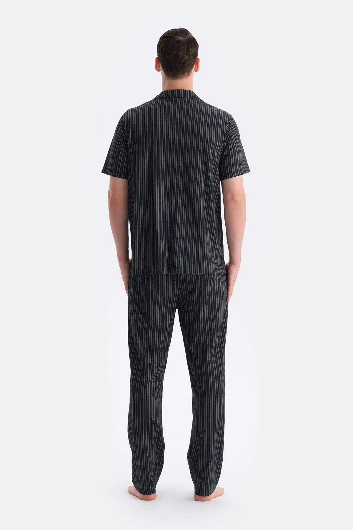 Kisa Kollu Çizgili Gömlek Pantolon Takim