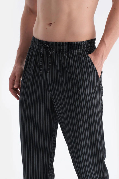 Kisa Kollu Çizgili Gömlek Pantolon Takim