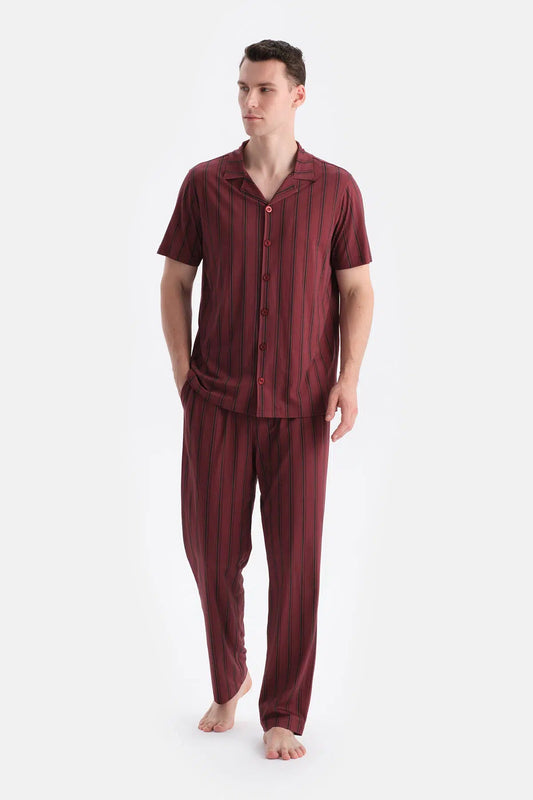 Kisa Kollu Çizgili Gömlek Pantolon Takim