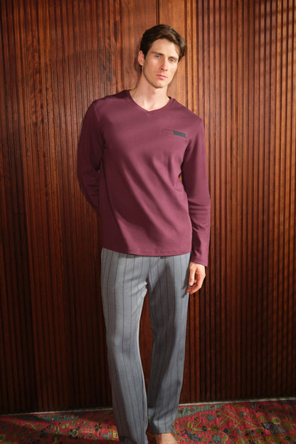 Uzun Kollu V Yaka Tişört Pantolon Takim
