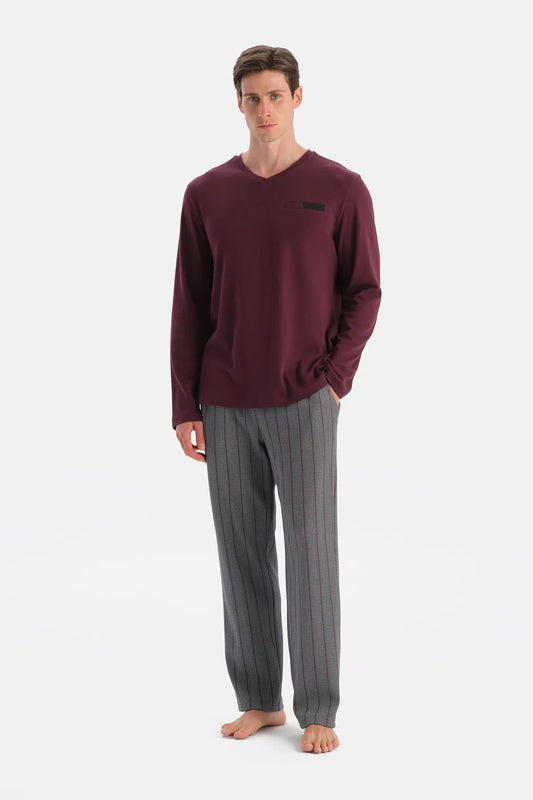 Uzun Kollu V Yaka Tişört Pantolon Takim