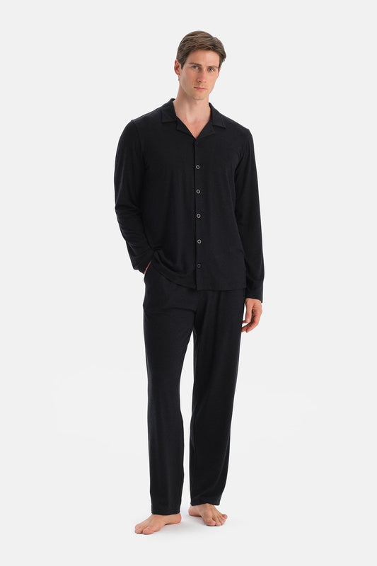 Antrasit Melanj Travel Soft Touch Gömlek Pantolon Pijama Seti