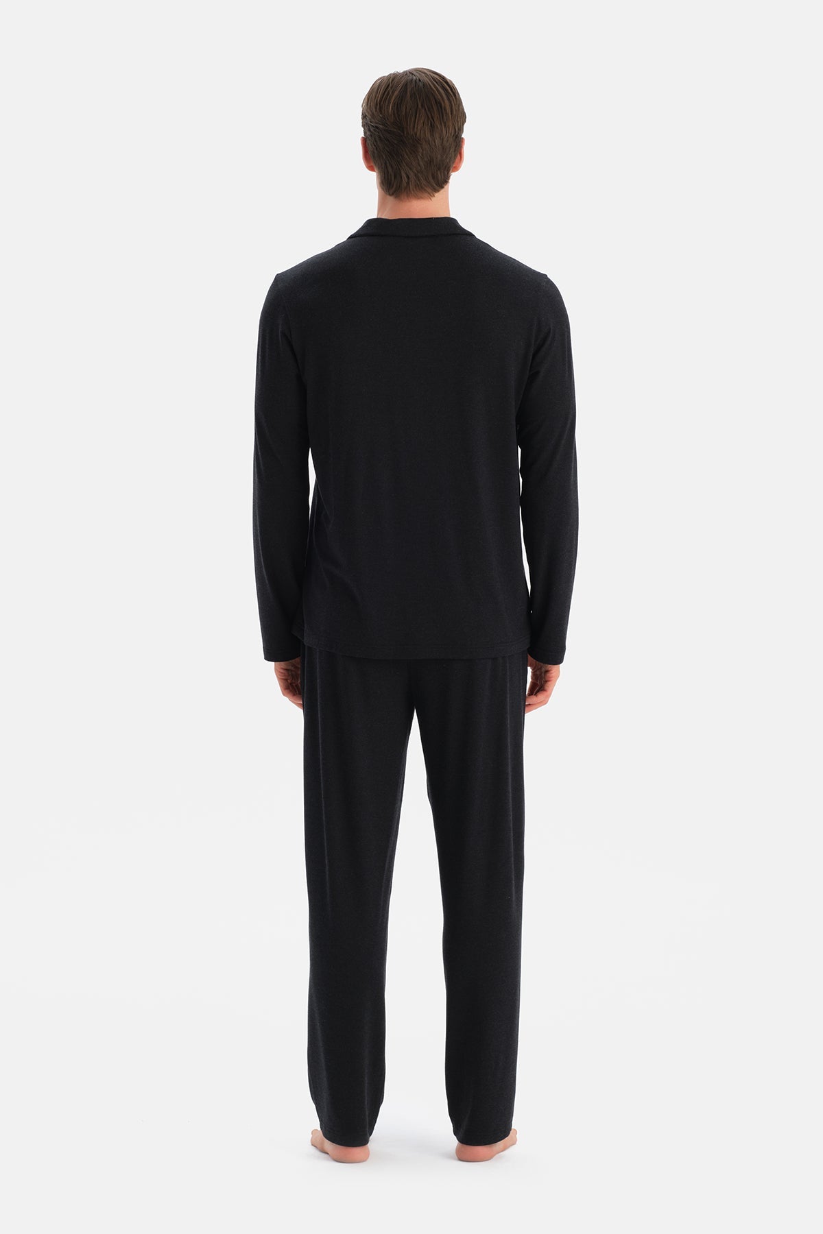 Antrasit Melanj Travel Soft Touch Gömlek Pantolon Pijama Seti