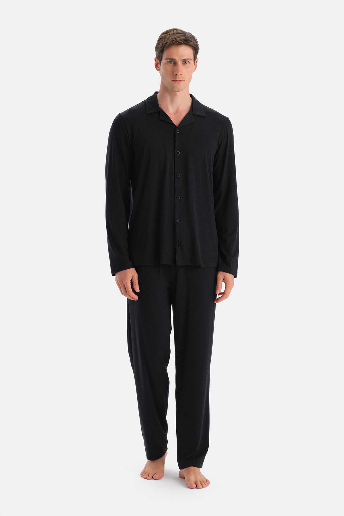 Antrasit Melanj Travel Soft Touch Gömlek Pantolon Pijama Seti