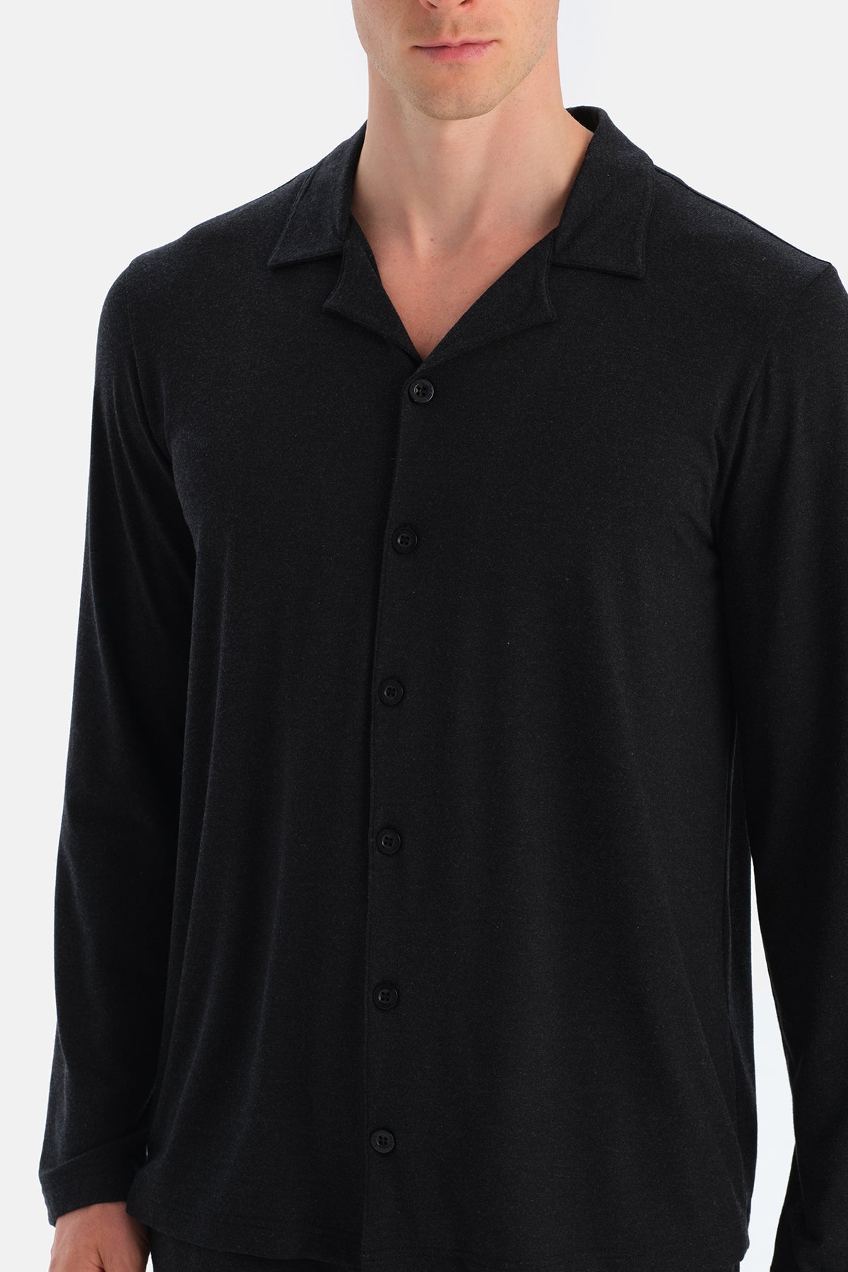 Antrasit Melanj Travel Soft Touch Gömlek Pantolon Pijama Seti