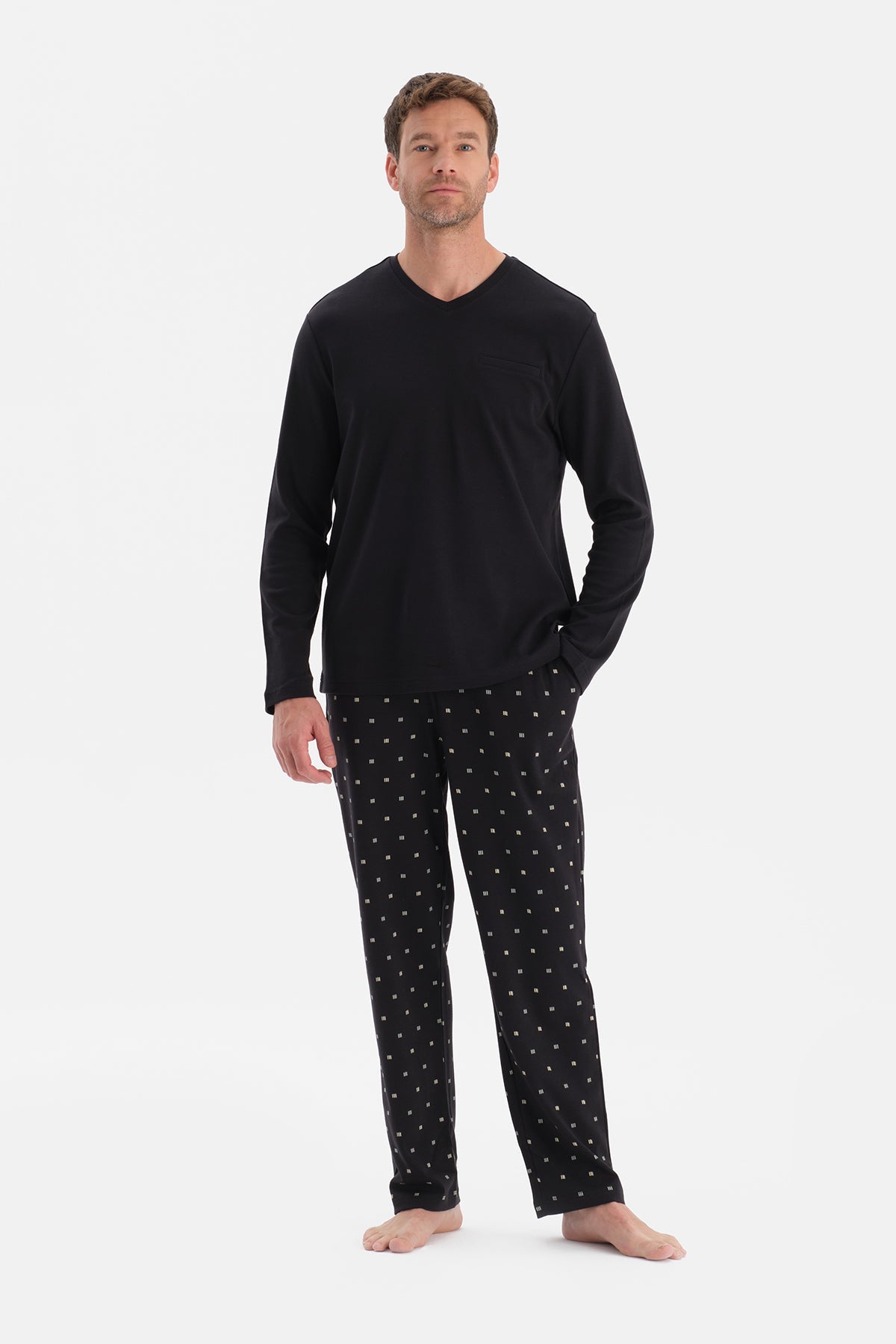 V Yaka Uzun Kollu Pijama Takim