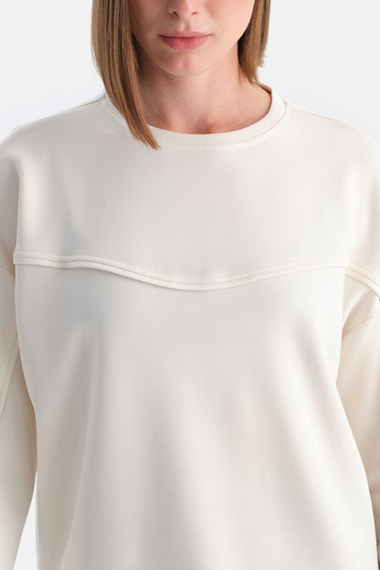 Ekru Kadın Modal Biye Detaylı Sweatshırt