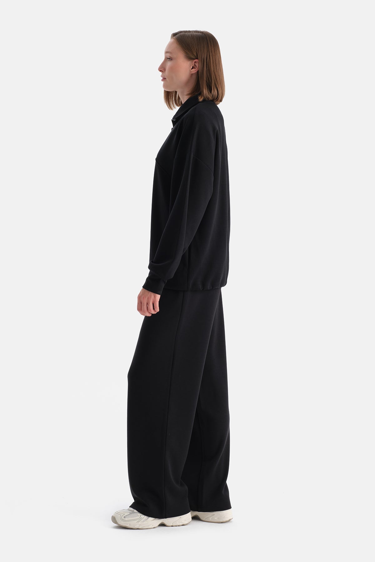 Siyah Kadın Yarım Fermuarlı Modal Sweatshırt