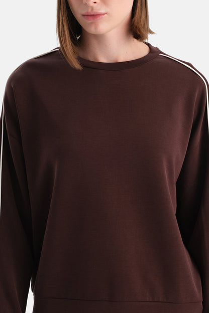 Kahverengi Kadın Modal Biye Detaylı Sweatshırt