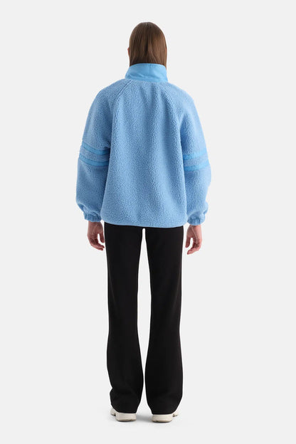 Açık Mavi Kadın Ön Cepli Çıtçıtlı Mont