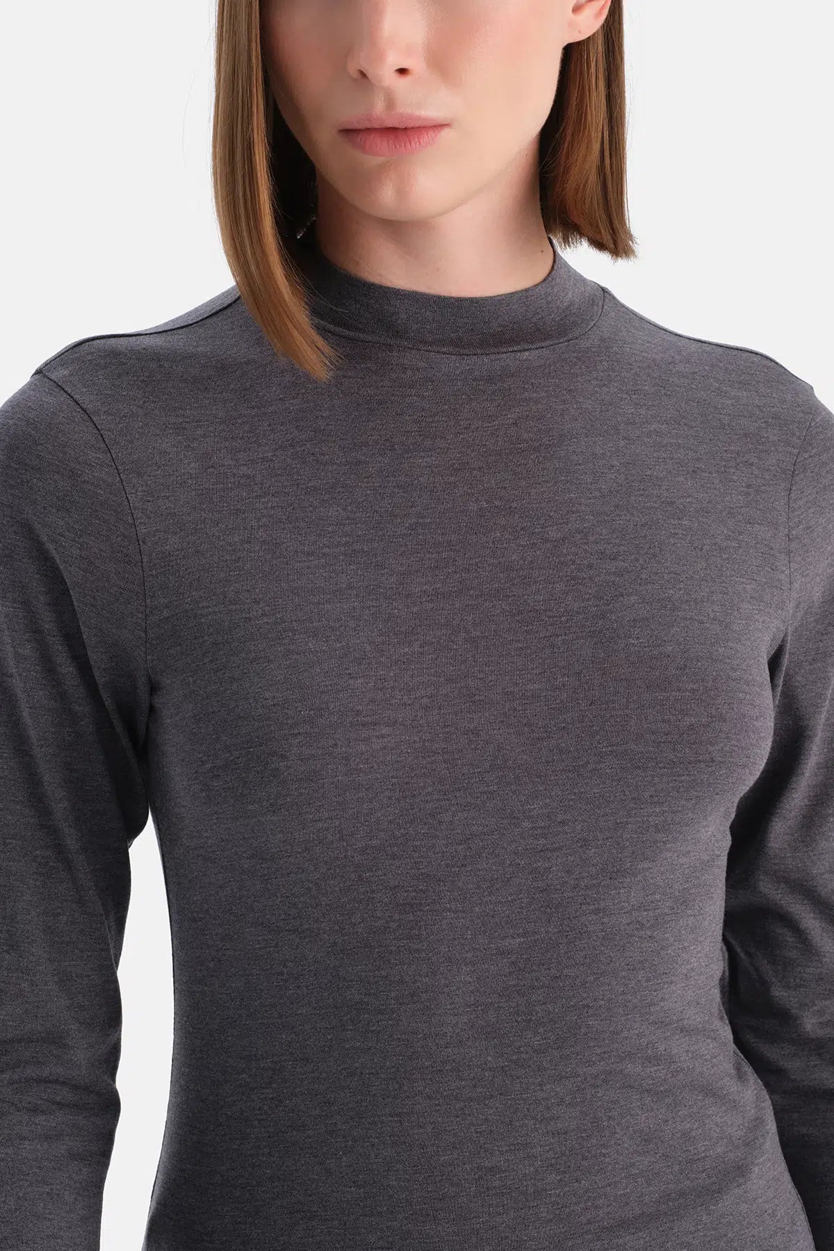 Antrasit Melanj Travel Balıkçı Yaka Uzun Kollu Bluz