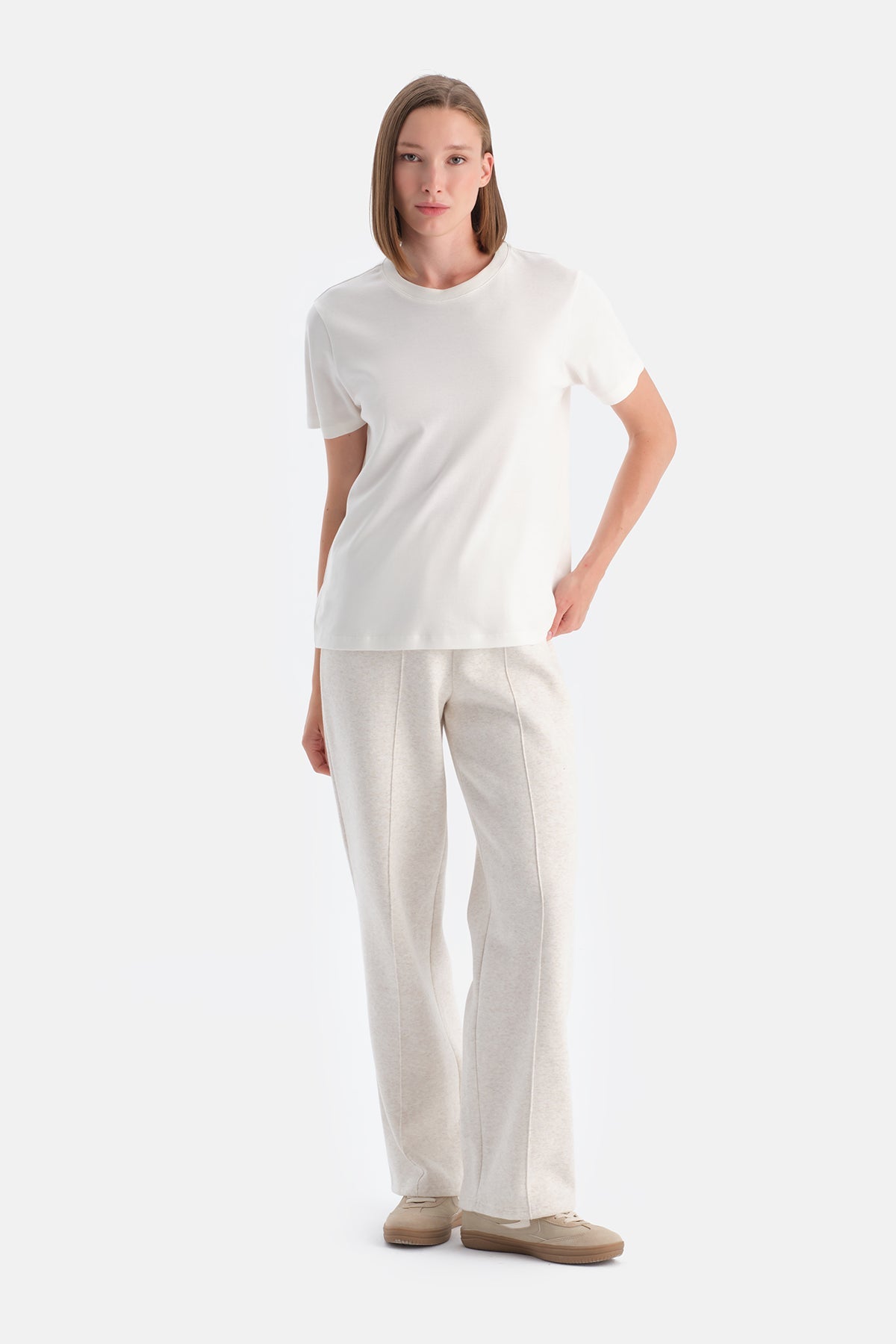 Bis Yaka Merserize Kisa Kollu Tişört