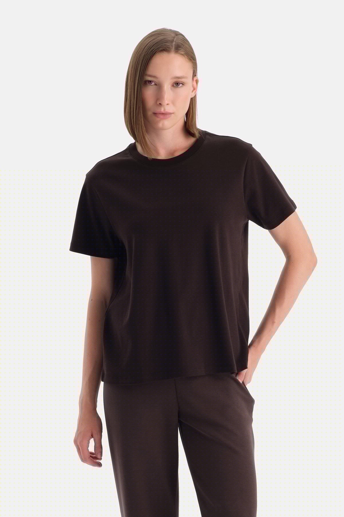 Bis Yaka Merserize Kisa Kollu Tişört