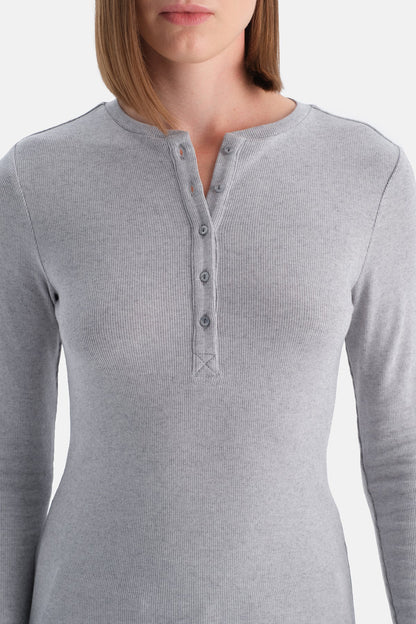 Yarim Düğmeli Kaşmir Modal Uzun Kollu Tişört