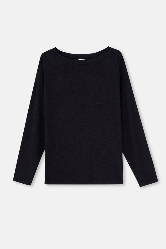 Antrasıt Hafif Kayık Yaka Soft Touch Uzun Kollu Tişört