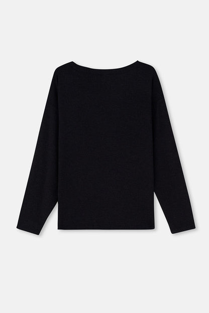 Antrasıt Hafif Kayık Yaka Soft Touch Uzun Kollu Tişört