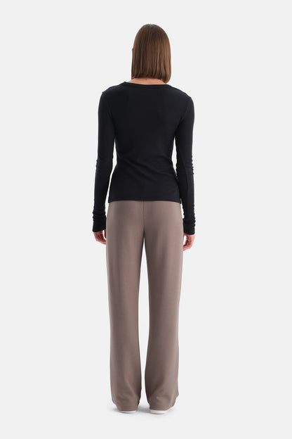 Düğmeli Kaşmir Modal Uzun Kollu Tişört