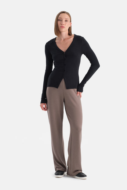 Düğmeli Kaşmir Modal Uzun Kollu Tişört