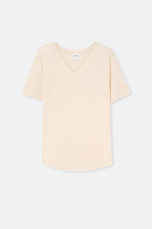 Ekru Kadın V Yaka Tişört