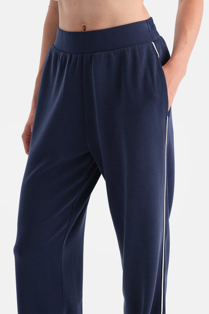 Lacivert Kadın Modal Tek Biye Detaylı Eşofman Altı