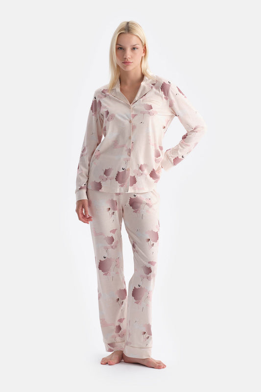 Çiçek Desenli Gömlek Pantolon Takim