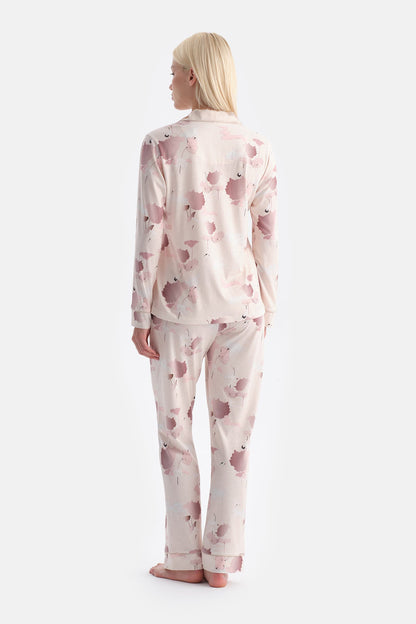 Çiçek Desenli Gömlek Pantolon Takim