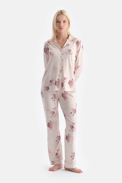 Çiçek Desenli Gömlek Pantolon Takim