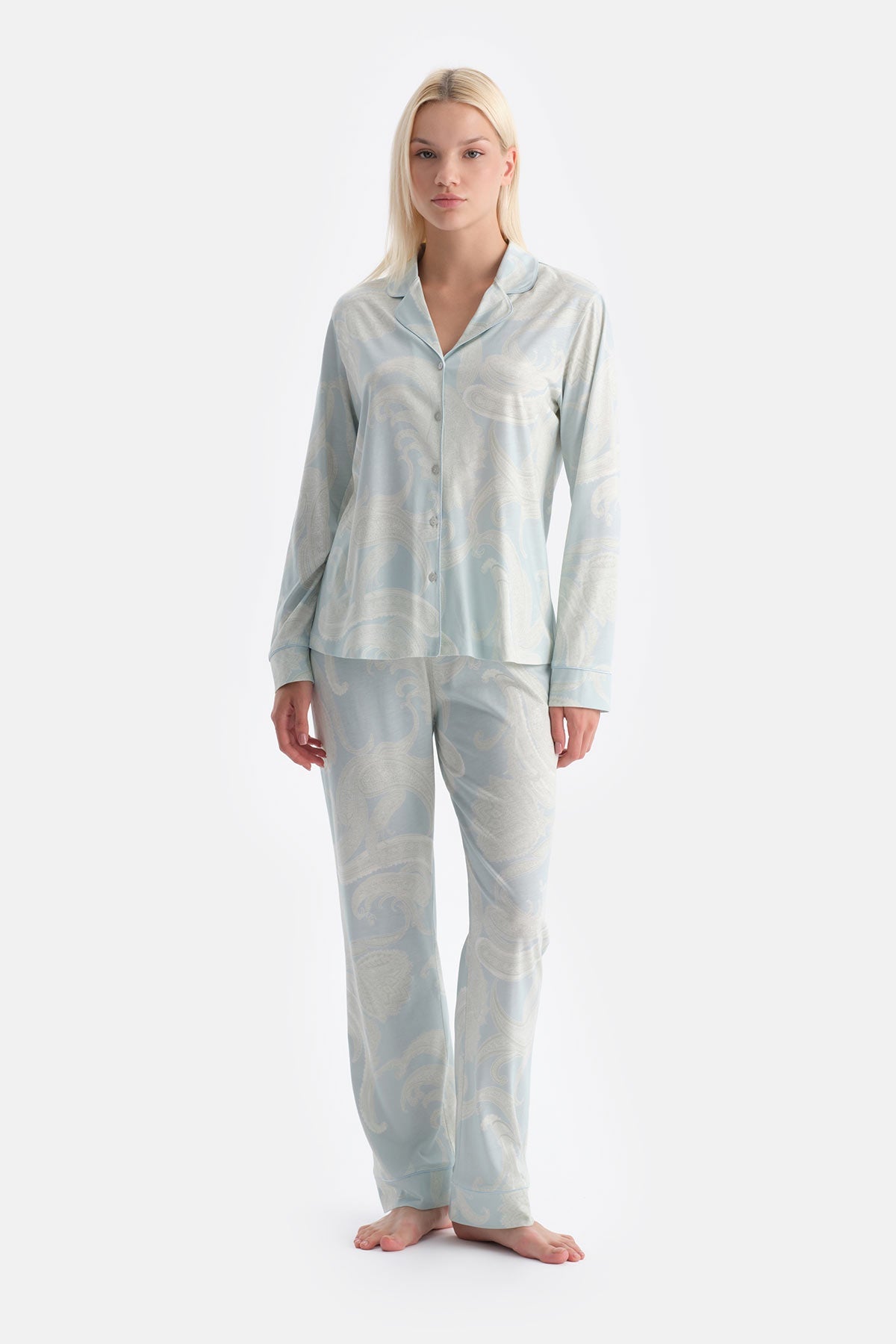 Şal Desenli Gömlek Pantolon Takim