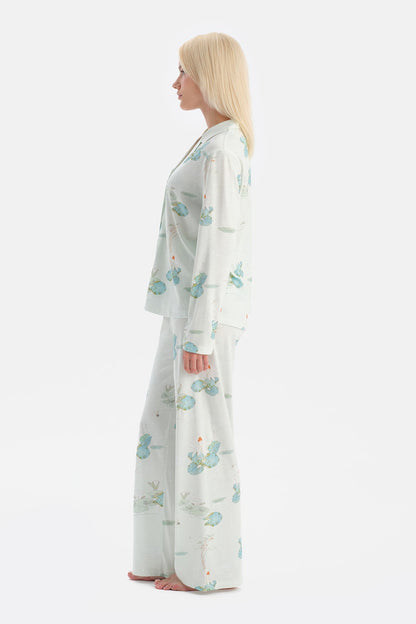 Çiçek Desenli Gömlek Pantolon Takim