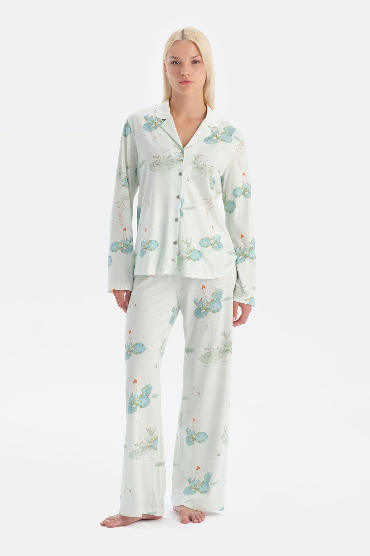 Çiçek Desenli Gömlek Pantolon Takim