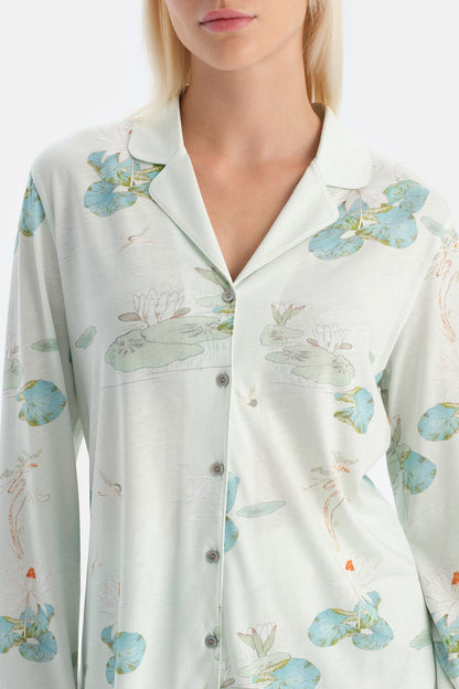 Çiçek Desenli Gömlek Pantolon Takim