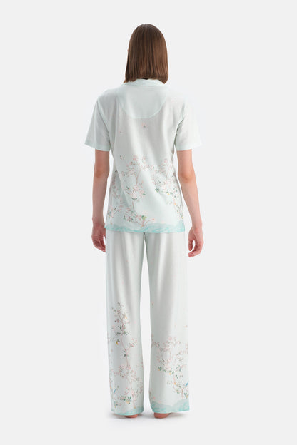 Çiçek Desenli Gömlek Pantolon Takim