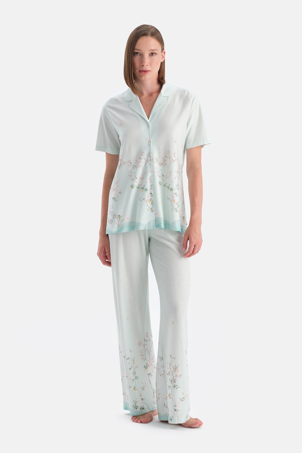 Çiçek Desenli Gömlek Pantolon Takim