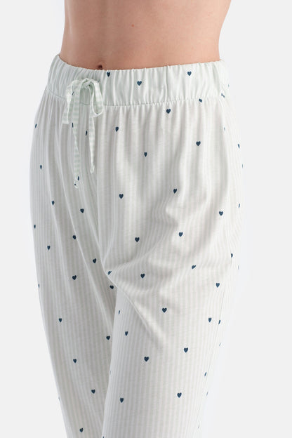 Çizgi Ve Kalpli Gömlek Pantolon Takim