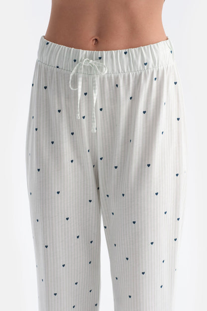Çizgi Ve Kalpli Gömlek Pantolon Takim