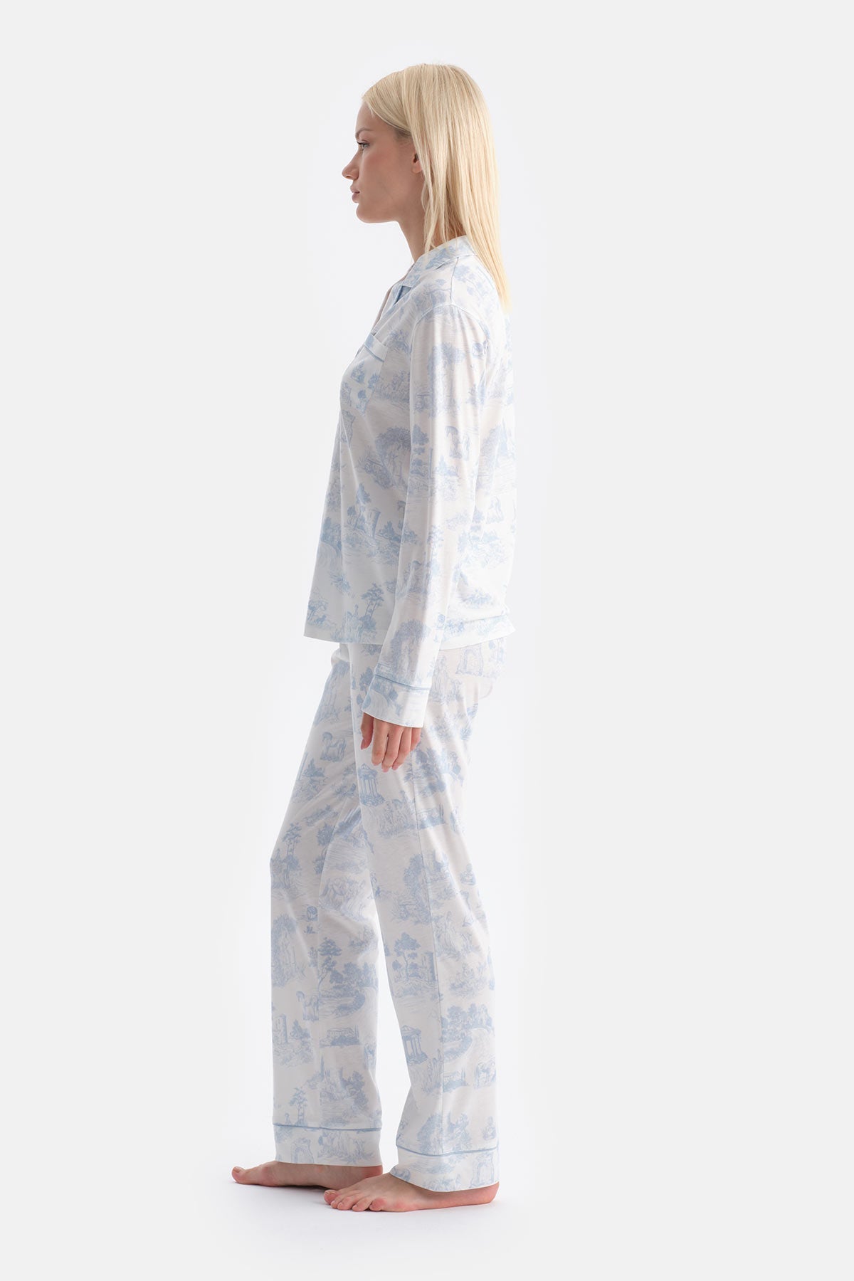 Manzara Baskili Gömlek Pantolon Takim