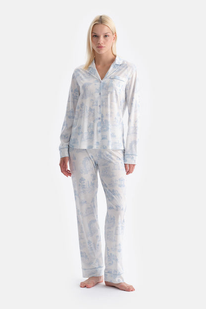 Manzara Baskili Gömlek Pantolon Takim