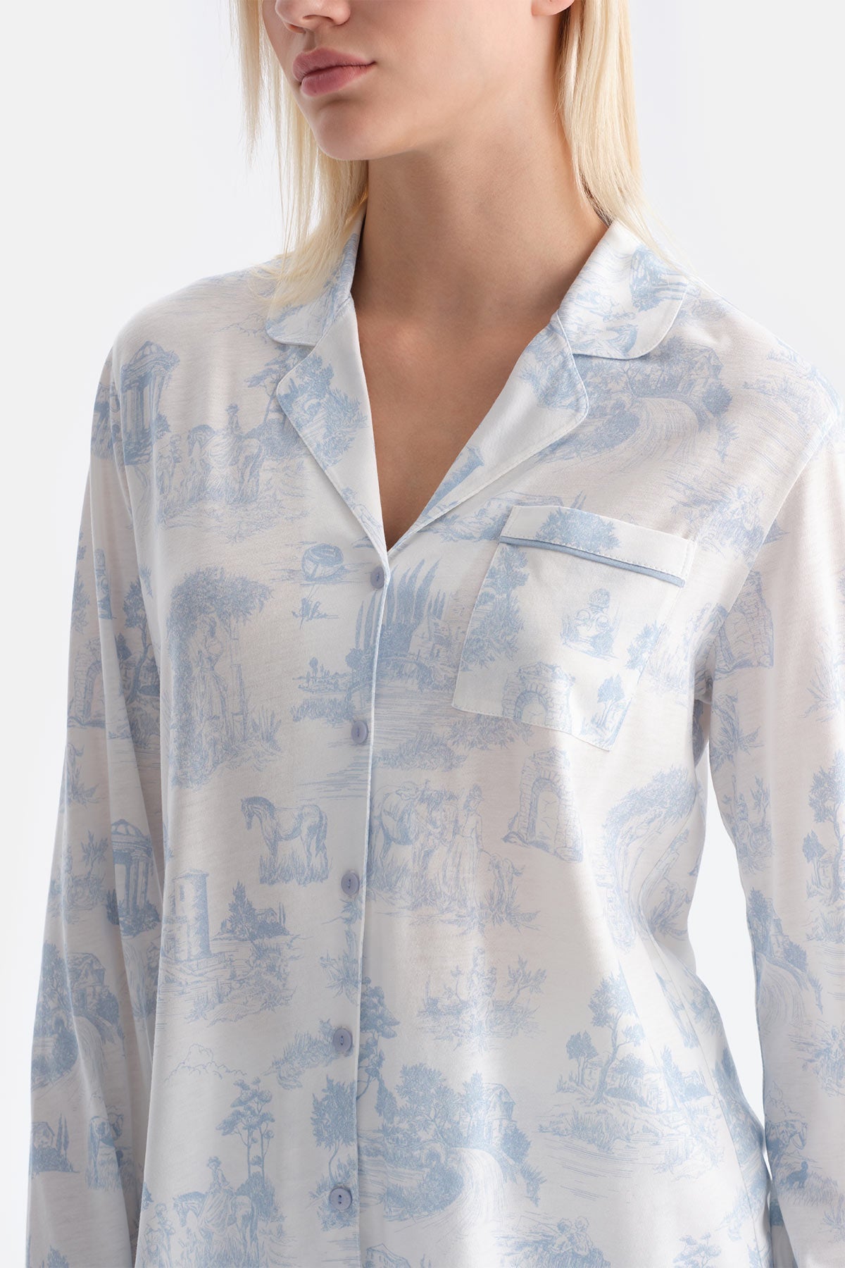 Manzara Baskili Gömlek Pantolon Takim