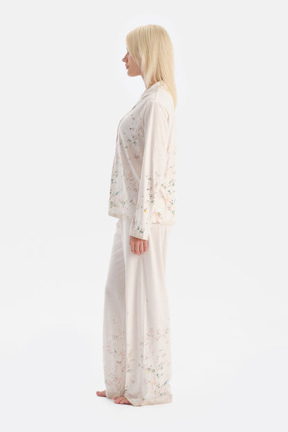 Çiçek Desenli Gömlek Pantolon Takim