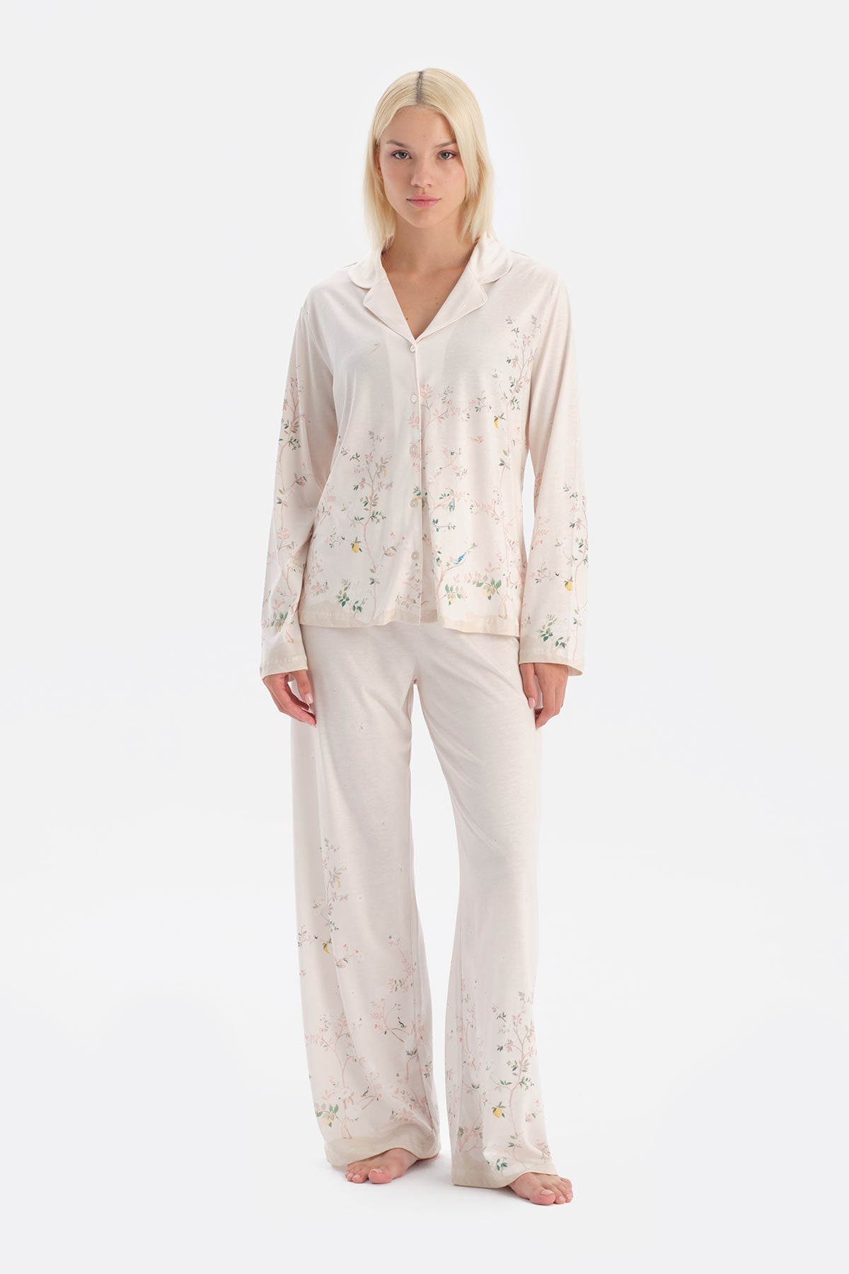 Çiçek Desenli Gömlek Pantolon Takim