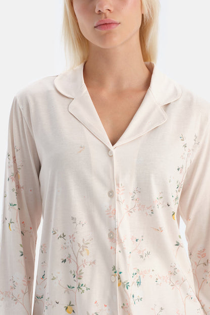 Çiçek Desenli Gömlek Pantolon Takim